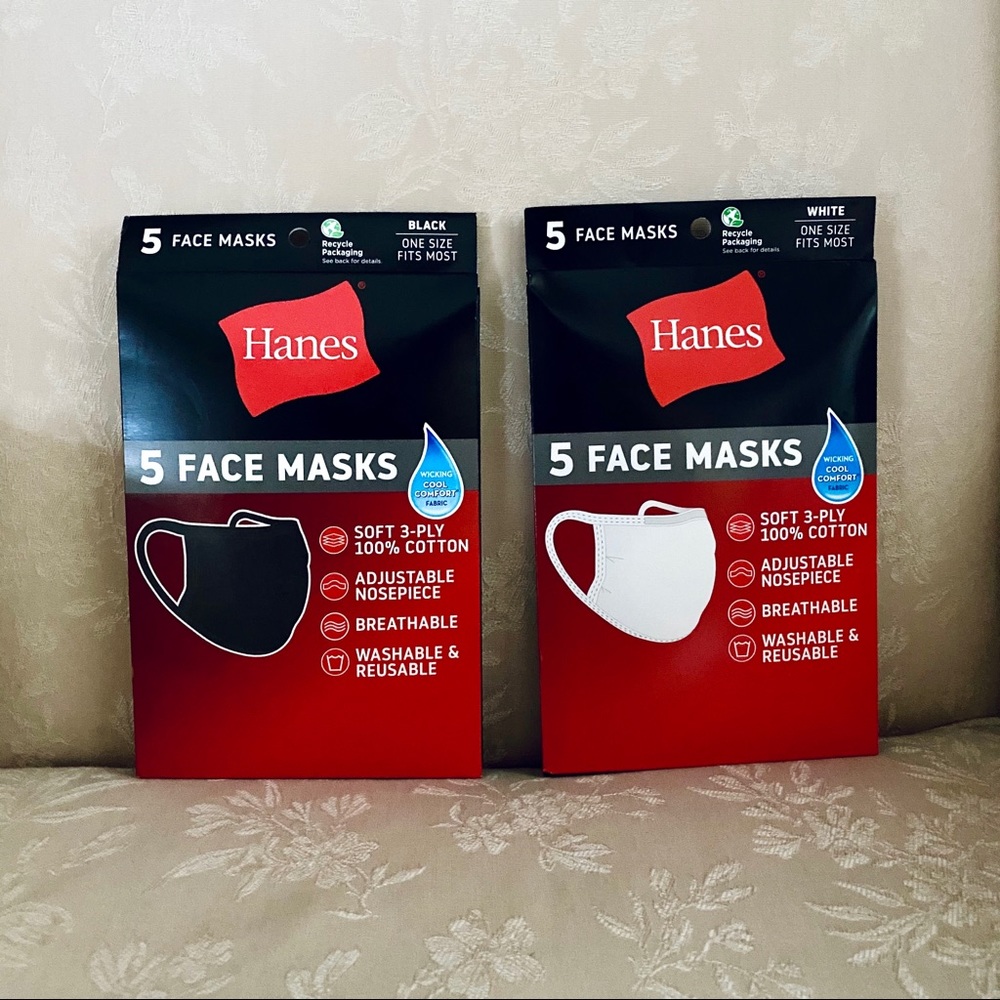Hanes Reusable Face Masks 5-Pack 100% Cotton